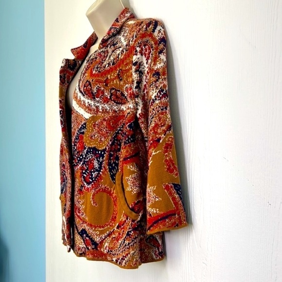 Moth by Anthropologie- Intarsia Paisley Colorful Print 1 Button Sweater Jacket S - Picture 5 of 12